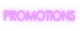 The word promotions written in all caps with a glowing effect